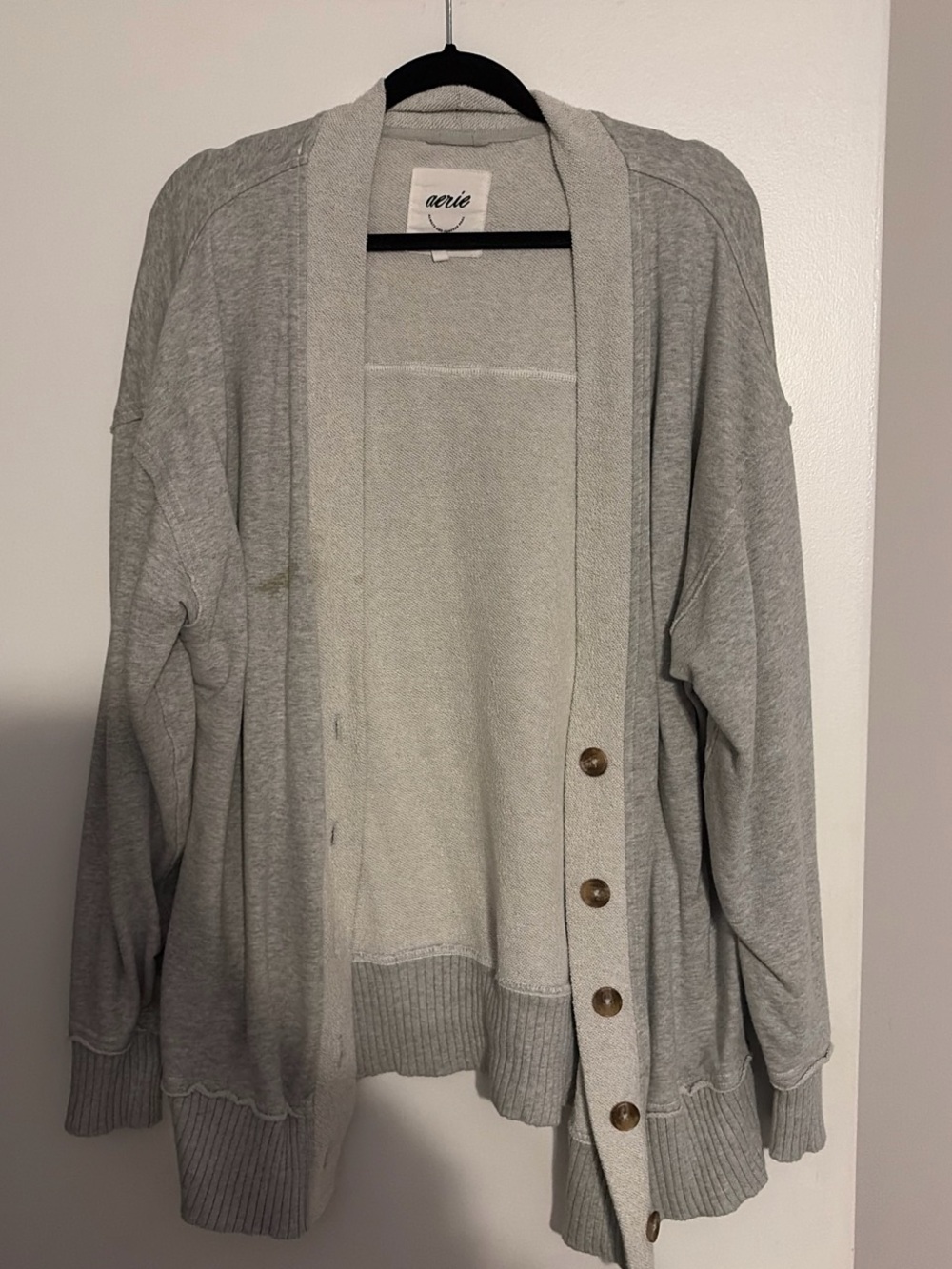 aerie Light Gray Open-Front Button Cardigan